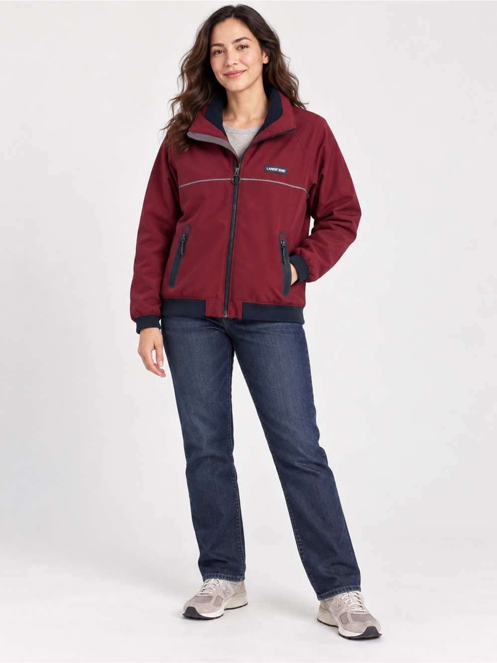 Lands’ End Burgundy Fleece Lined Windbreaker Jacket Women’s M 38–40